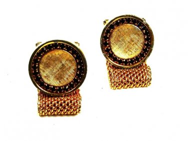 1970's Goldtone Black Rhinestones Cufflinks Unbranded 102215