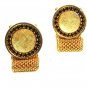 1970's Goldtone Black Rhinestones Cufflinks Unbranded 102215