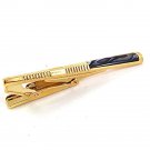 Vintage English Gold Tone & Blue Tie Clasp Pat. No. 2164082 32017