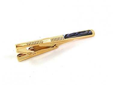 Vintage English Gold Tone & Blue Tie Clasp Pat. No. 2164082 32017