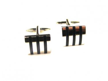 Silvertone & Black Stripes Cufflinks Unbranded 102715