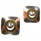 Mexican Taxco Sterling Silver & Goldtone Clip On Earrings by LATON 10315