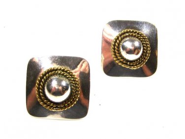 Mexican Taxco Sterling Silver & Goldtone Clip On Earrings by LATON 10315