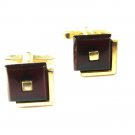 1950's - 1960's Goldtone Red Mid Century Cufflinks by Hickok USA 10315