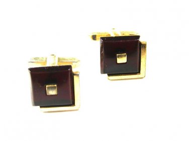 1950's - 1960's Goldtone Red Mid Century Cufflinks by Hickok USA 10315