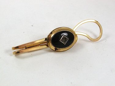 1950's - 60's Goldtone Black Rhinestone Tie Clasp By VAN GUARD 31517