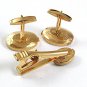 Vintage Goldtone & Green Cufflinks & Matching Tie Clasp 42117
