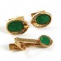 Vintage Goldtone & Green Cufflinks & Matching Tie Clasp 42117