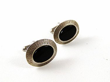 Vintage Silver Tone & Black Cufflinks 102716