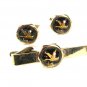 Vintage Silver Tone Black Gold Duck Cufflinks & Tie Clasp Unbranded 51716