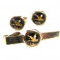 Vintage Silver Tone Black Gold Duck Cufflinks & Tie Clasp Unbranded 51716