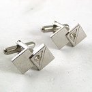 Vintage Small Silvertone 2 Squares & Shiny Stones Cufflinks 81917