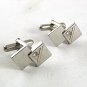 Vintage Small Silvertone 2 Squares & Shiny Stones Cufflinks 81917