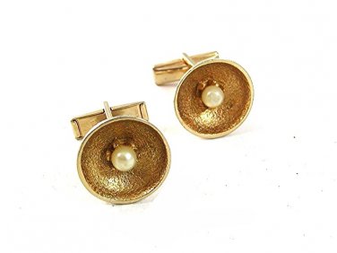 Vintage Goldtone & Faux Pearl Cufflinks By PIONEER 51817