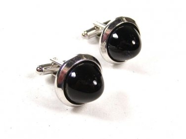 Vintage Silvertone & Black Cufflinks by HICKOK USA 102215