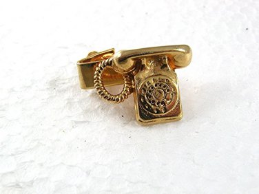 Vintage Goldtone Rotary Phone Tie Clasp By WB 7717
