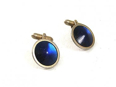Vintage Silvertone & Blue Cufflinks By SWANK 51917