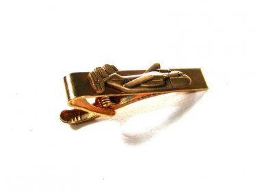 Vintage Goldtone Plane Tie Clasp by WA in Circle. 81215
