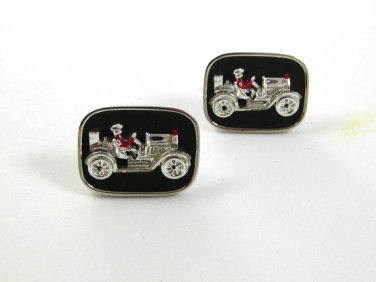 Vintage Silver Tone & Red Car Jalopy Cufflinks By SWANK 22717