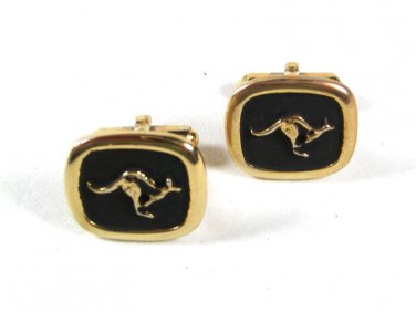 Vintage Gold Tone & Black Kangaroo Cufflinks Unbranded 52316