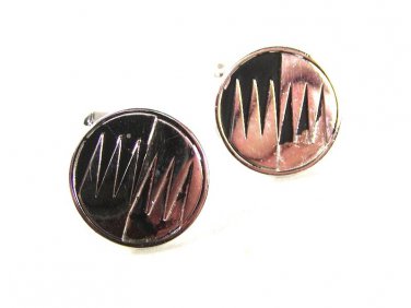 Vintage Silvertone & Black Modernistic Cufflinks By SWANK 42116