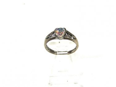 Sterling Silver Heart Rhinestone Ring SZ 6 1/4 by S with an I in Middle 81815