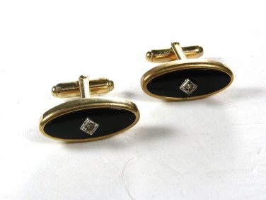 Dressy Gold Tone & Black & Clear Stone Cufflinks Unbranded 111615