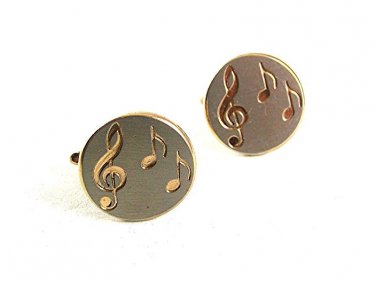 Vintage Goldtone & Silvertone Musical Note Cufflinks By HICKOK USA 9417