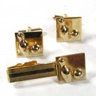 Vintage Gold Tone Bowling Ball & Pin Cufflinks & Tie Clasp By Unbranded 61716