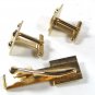 Vintage Gold Tone Bowling Ball & Pin Cufflinks & Tie Clasp By Unbranded 61716