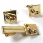Vintage Gold Tone Bowling Ball & Pin Cufflinks & Tie Clasp By Unbranded 61716