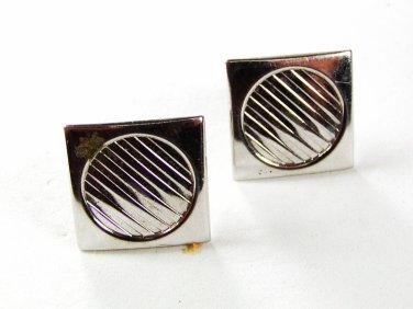 Vintage Silvertone Circle In Square Cufflinks By SWANK 42116