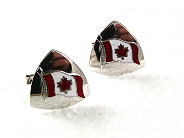 Vintage Silvertone Red Canadian Maple Leaf Flag Cufflinks 62017