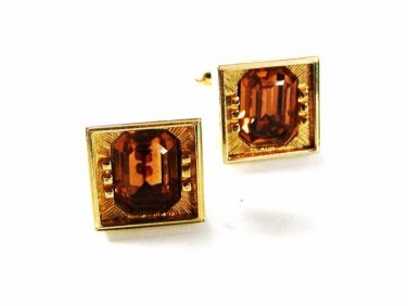 Vintage Goldtone & Topaz Rhinestone Cufflinks Unbranded 42116