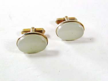 Vintage Gold Tone & White Cufflinks By SWANK 52016