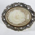 Vintage Silvertone &  Molded Plastic ? Cameo Lady Brooch Unbranded 91215