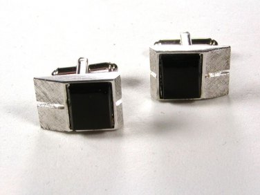 Silver Tone & Black Cufflinks by S 111615
