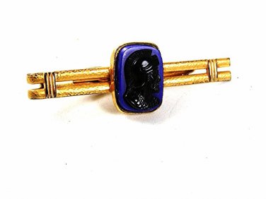 1930's - 50's Goldtone Blue Black Greek Warrior Tie Clasp By HICKOK USA 31517