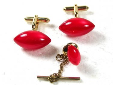Silvertone & Pink Plastic Cufflinks & Tie Tac Unbranded 22916