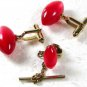 Silvertone & Pink Plastic Cufflinks & Tie Tac Unbranded 22916