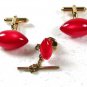 Silvertone & Pink Plastic Cufflinks & Tie Tac Unbranded 22916