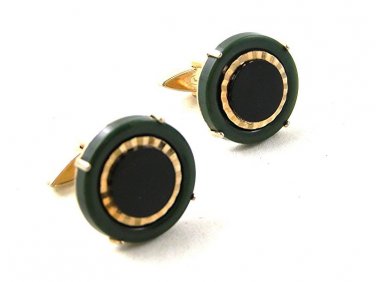 Gold Tone & Green Cufflinks Marked w/S In Coffin 121616