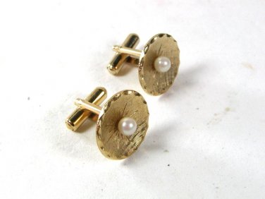 Vintage Gold Tone & Faux Pearls Dressy Cufflinks Unbranded 62216