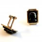 Vintage Gold Tone Black on White 2 Greek / Roman Warriors Cameo Cufflinks