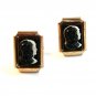 Vintage Gold Tone Black on White 2 Greek / Roman Warriors Cameo Cufflinks