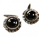 Vintage Green & Clear Rhinestones Button / Cufflinks Unbranded 102215