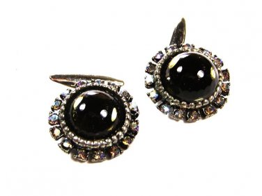 Vintage Green & Clear Rhinestones Button / Cufflinks Unbranded 102215