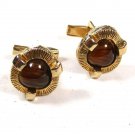 Vintage Goldtone & Brown Cufflinks Unbranded 102215