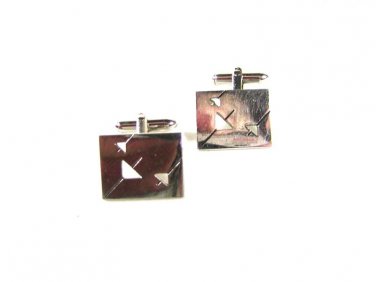 Vintage Silver Tone Mid Century Modern Cufflinks By SWANK 53116