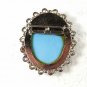 Vintage Silvertone Blue White Plastic Cameo Brooch Unbranded 32616
